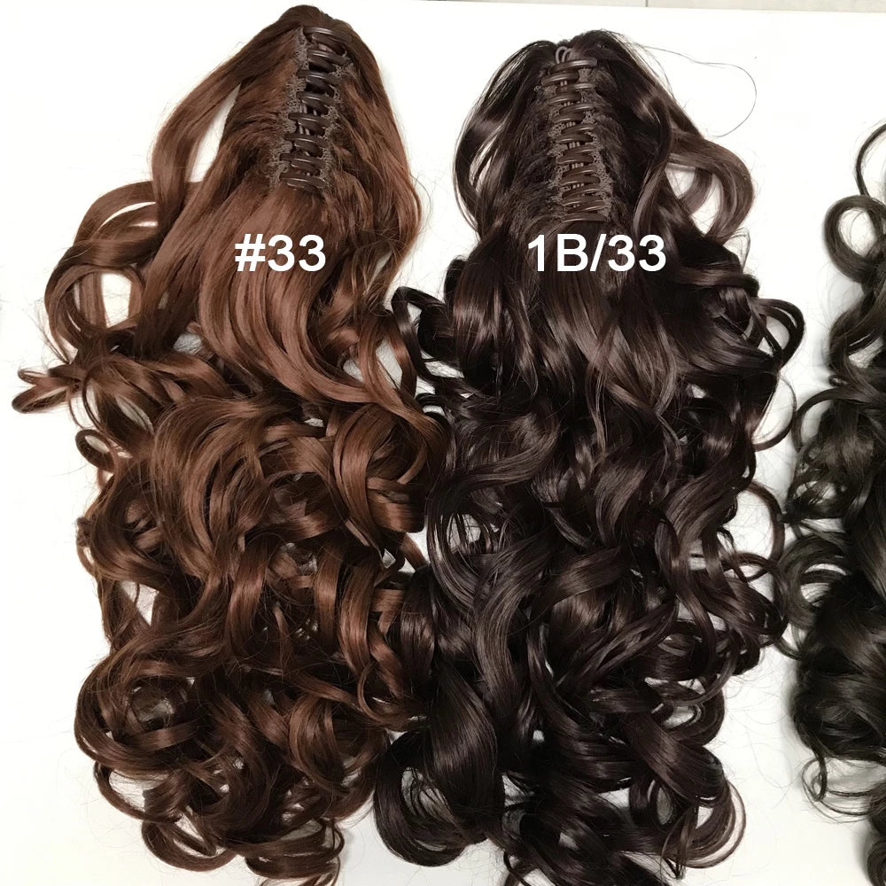 Organic Synthetic Ponytail Hair Straight Wavy Shiny Thread with Piranha