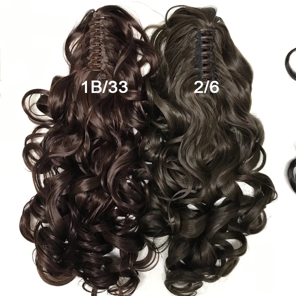 Organic Synthetic Ponytail Hair Straight Wavy Shiny Thread with Piranha