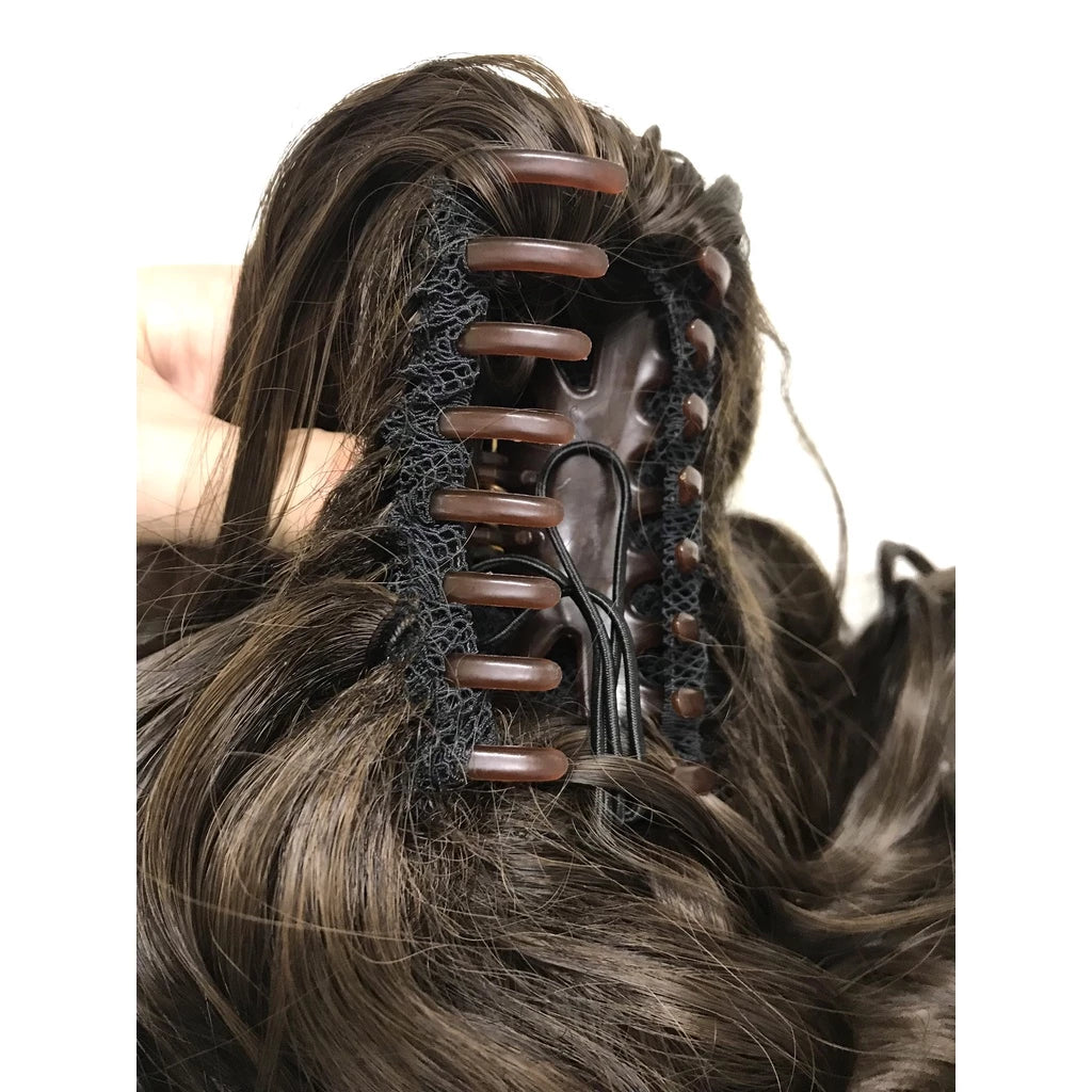 Organic Synthetic Ponytail Hair Straight Wavy Shiny Thread with Piranha