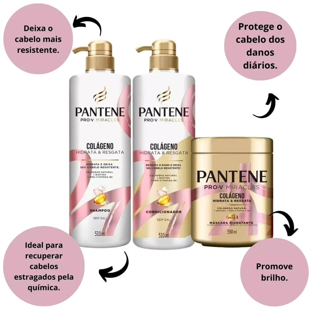 Pantene Shampoo Kit 510ml, Conditioner 510ml and Collagen Mask 550ml