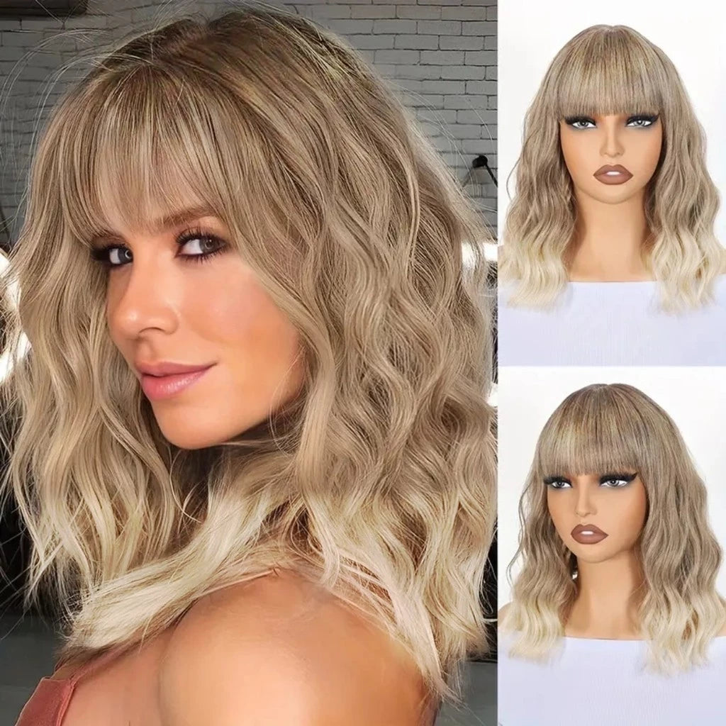 Peruca Bob Curta Com Franja 30cm 180g Fibra Orgânica Premium Top Hair MAYA MILA