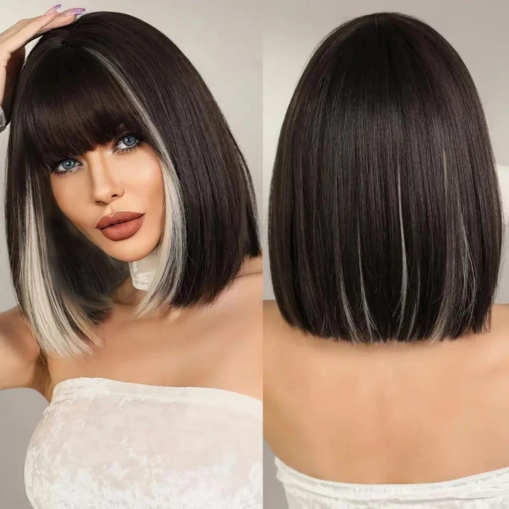 Peruca Bob Curta Com Franja 30cm 180g Fibra Orgânica Premium Top Hair MAYA MILA