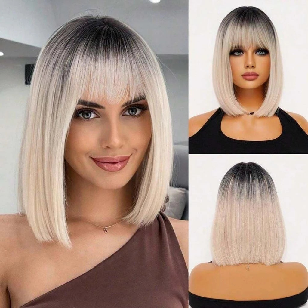 Peruca Bob Curta Com Franja 30cm 180g Fibra Orgânica Premium Top Hair MAYA MILA