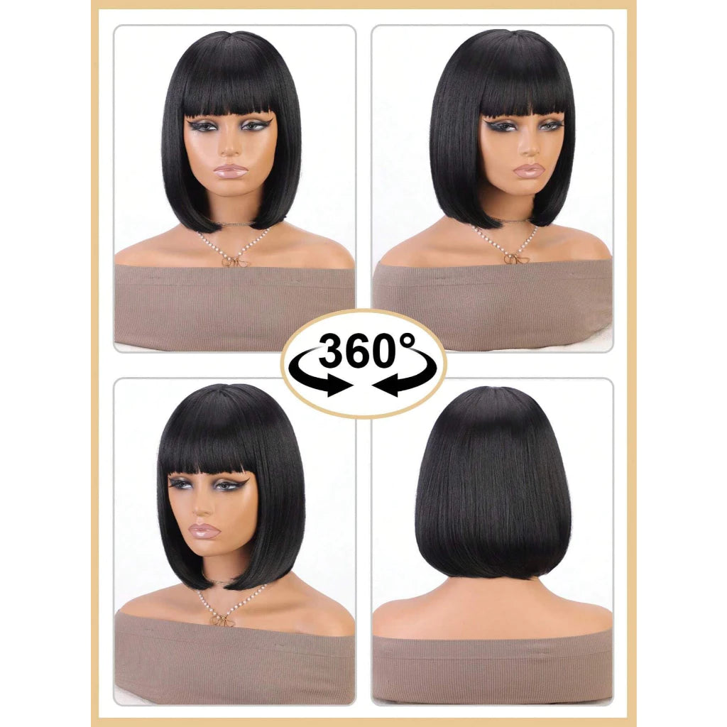 Peruca Bob Curta Com Franja 30cm 180g Fibra Orgânica Premium Top Hair MAYA MILA