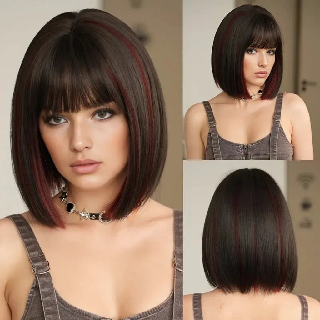 Peruca Bob Curta Com Franja 30cm 180g Fibra Orgânica Premium Top Hair MAYA MILA