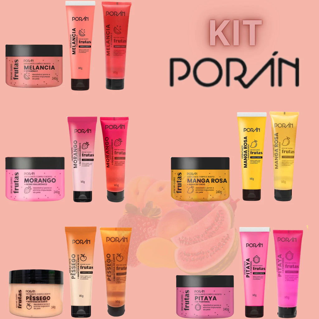 Kit Vegano Frutas — Esfoliante + Sabonete + Hidratante (3 Itens)