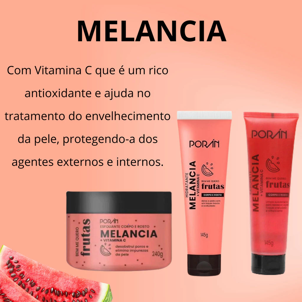 Kit Vegano Frutas — Esfoliante + Sabonete + Hidratante (3 Itens)