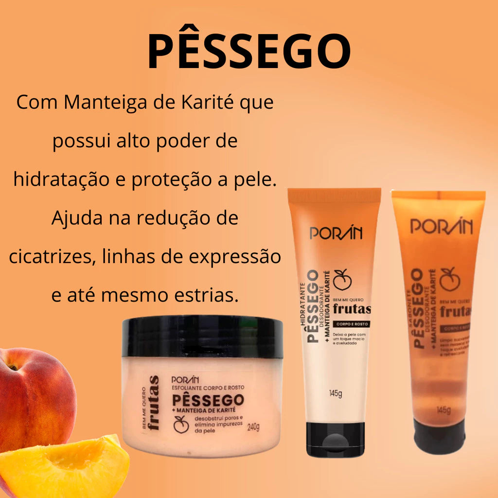 Kit Vegano Frutas — Esfoliante + Sabonete + Hidratante (3 Itens)