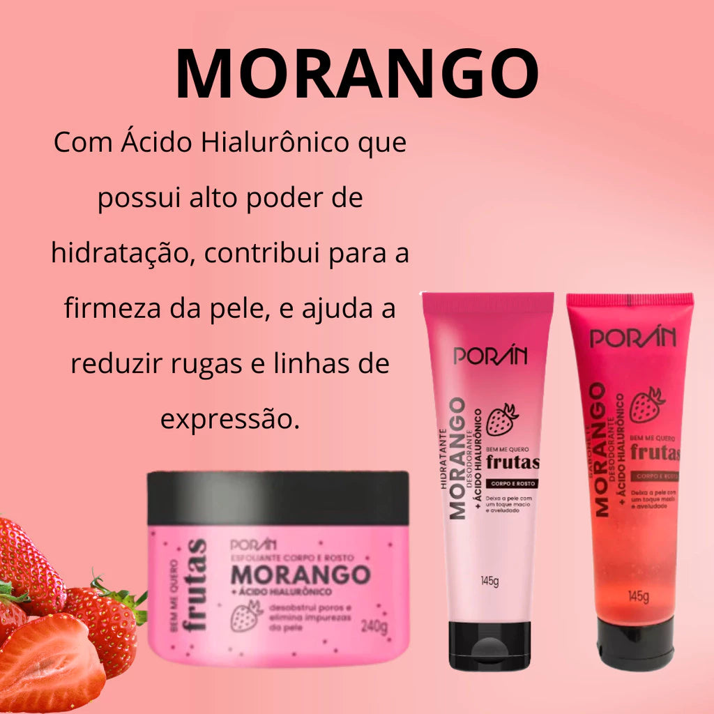Kit Vegano Frutas — Esfoliante + Sabonete + Hidratante (3 Itens)