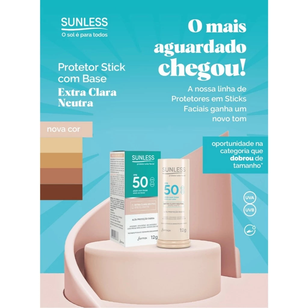 Protetor Solar Facial Stick (bastão) 12g FPS 50 Efeito Matte Sunless