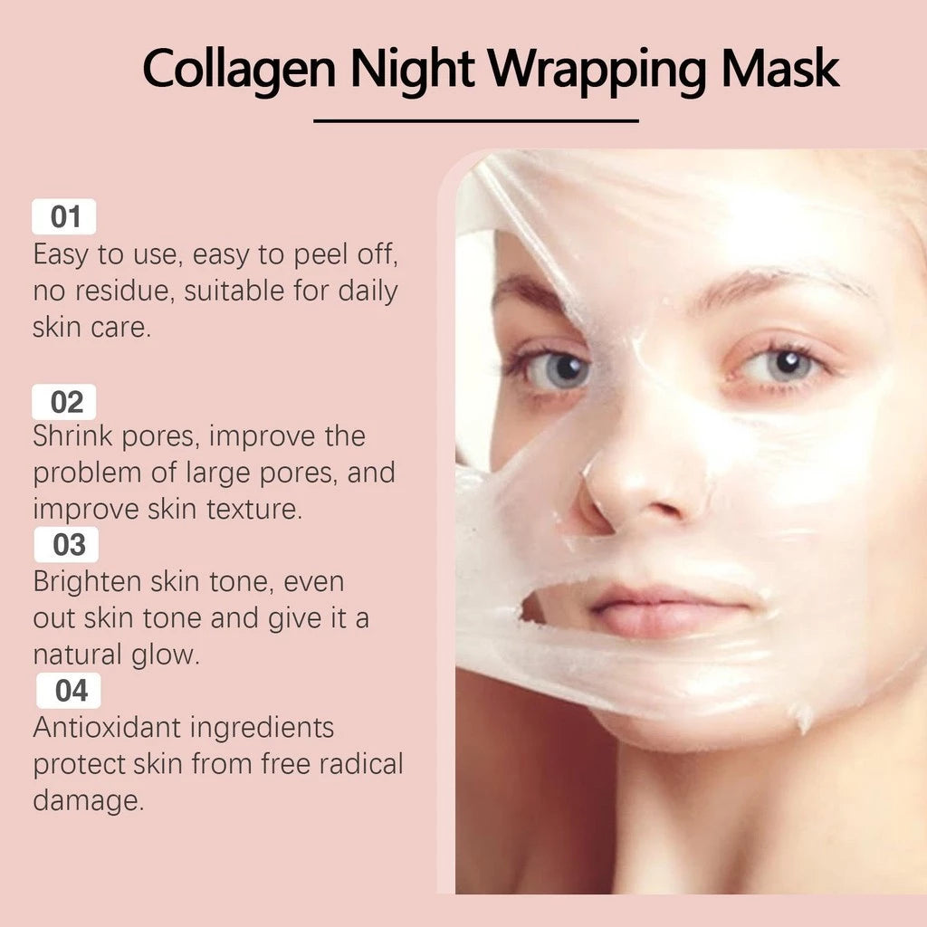 Máscara Facial Noturna Removível de Colágeno – Hidrolisado, Cuidado para Elasticidade e Hidratação