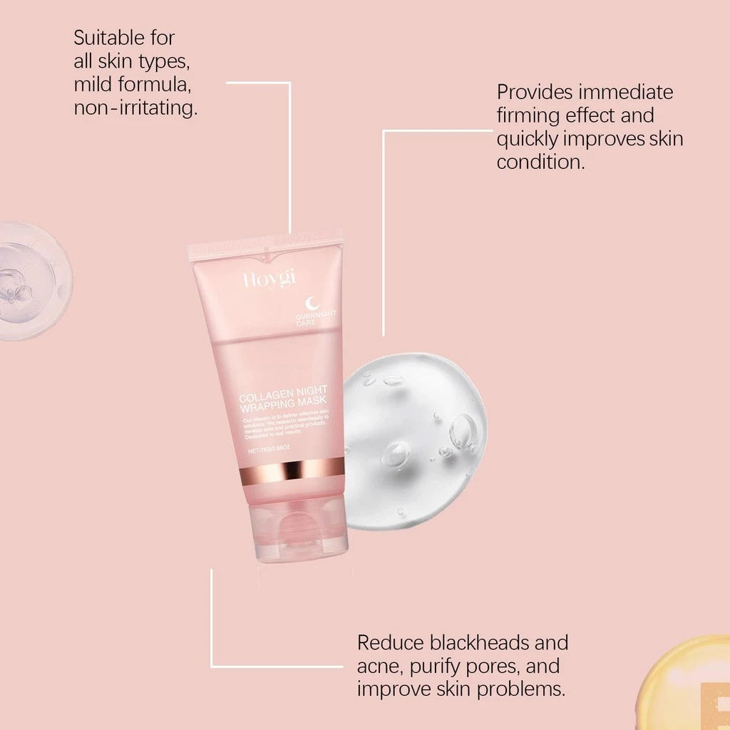 Máscara Facial Noturna Removível de Colágeno – Hidrolisado, Cuidado para Elasticidade e Hidratação