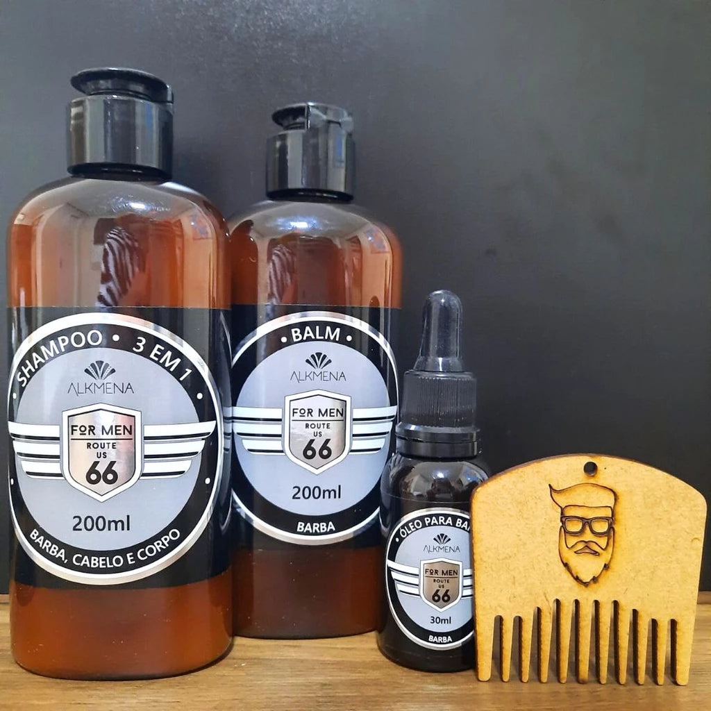 Alkmena Route US 66 Beard Kit – Balm, Oil, 3-in-1 Shampoo & Wooden Comb