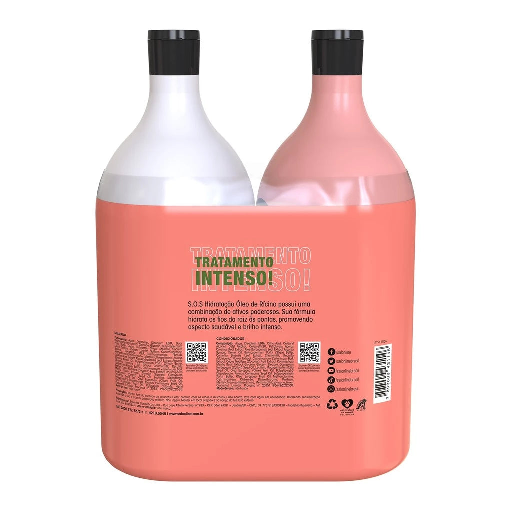 S.O.S Hydration Kit Castor Oil Shampoo and Conditioner Litrão Salon Line