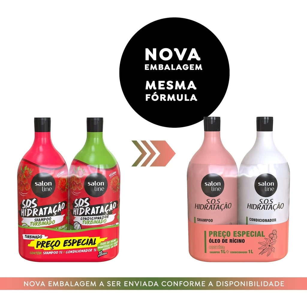 S.O.S Hydration Kit Castor Oil Shampoo and Conditioner Litrão Salon Line