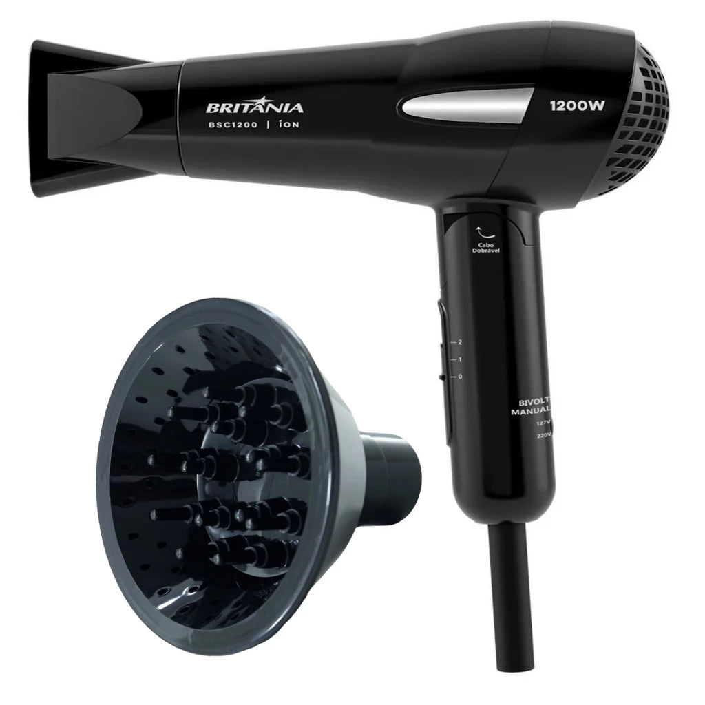 Britânia Ion 1200W Folding Travel Hair Dryer with Curl Diffuser