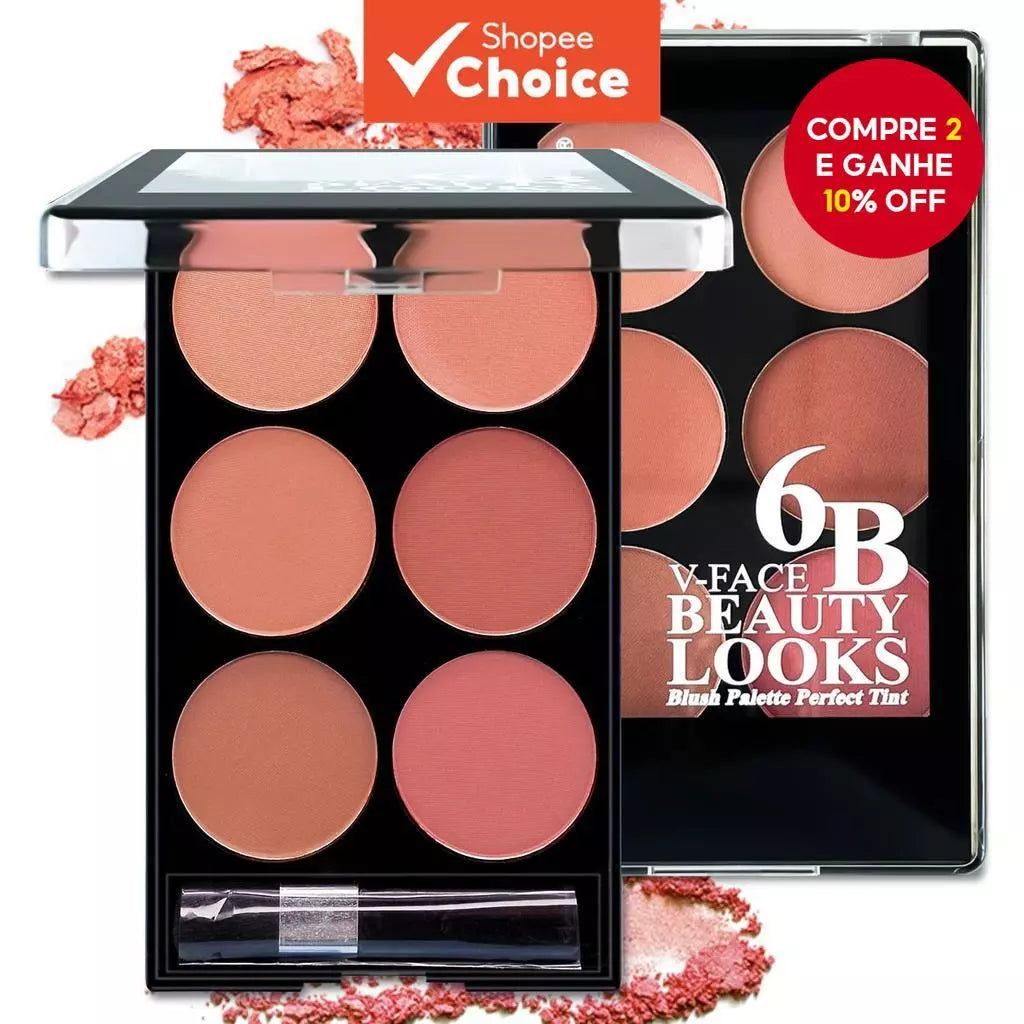 Paleta de Blush Fosco Seis Cores – Destaque Natural, Pó Facial À Prova D'Água para Uso Durante Todo o Dia