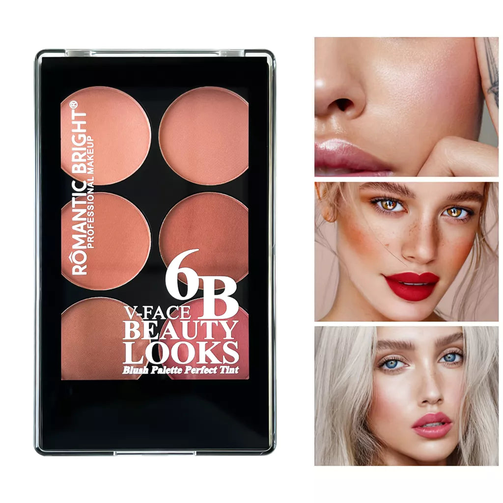 Paleta de Blush Fosco Seis Cores – Destaque Natural, Pó Facial À Prova D'Água para Uso Durante Todo o Dia