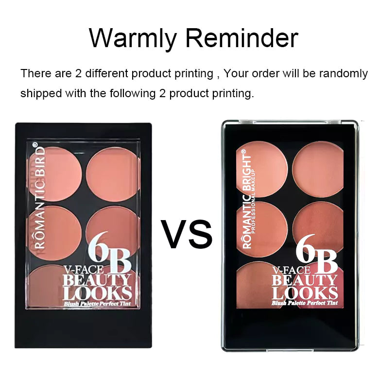 Paleta de Blush Fosco Seis Cores – Destaque Natural, Pó Facial À Prova D'Água para Uso Durante Todo o Dia