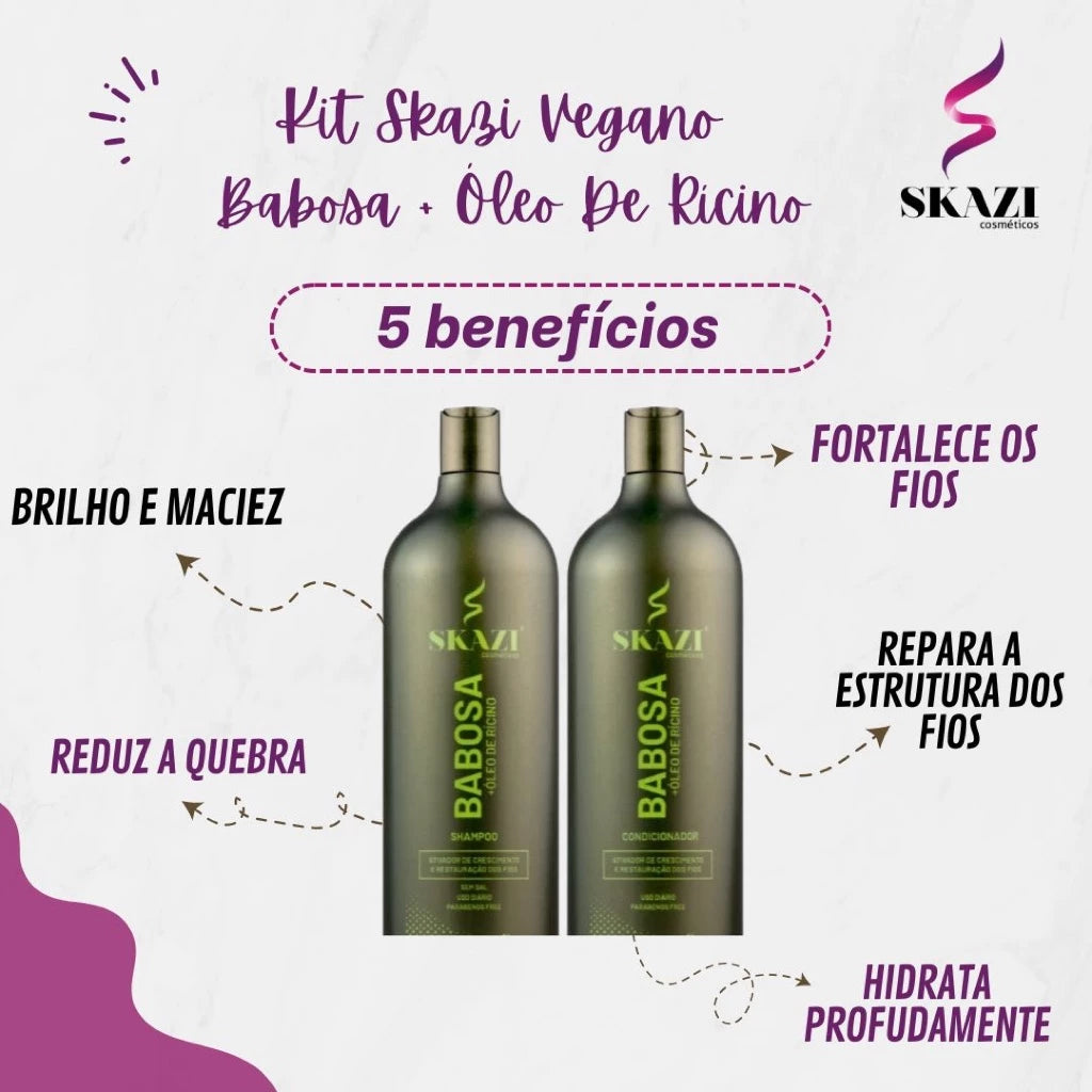 Skazi Vegan Aloe Vera + Castor Oil Shampoo & Conditioner Kit 1 Liter