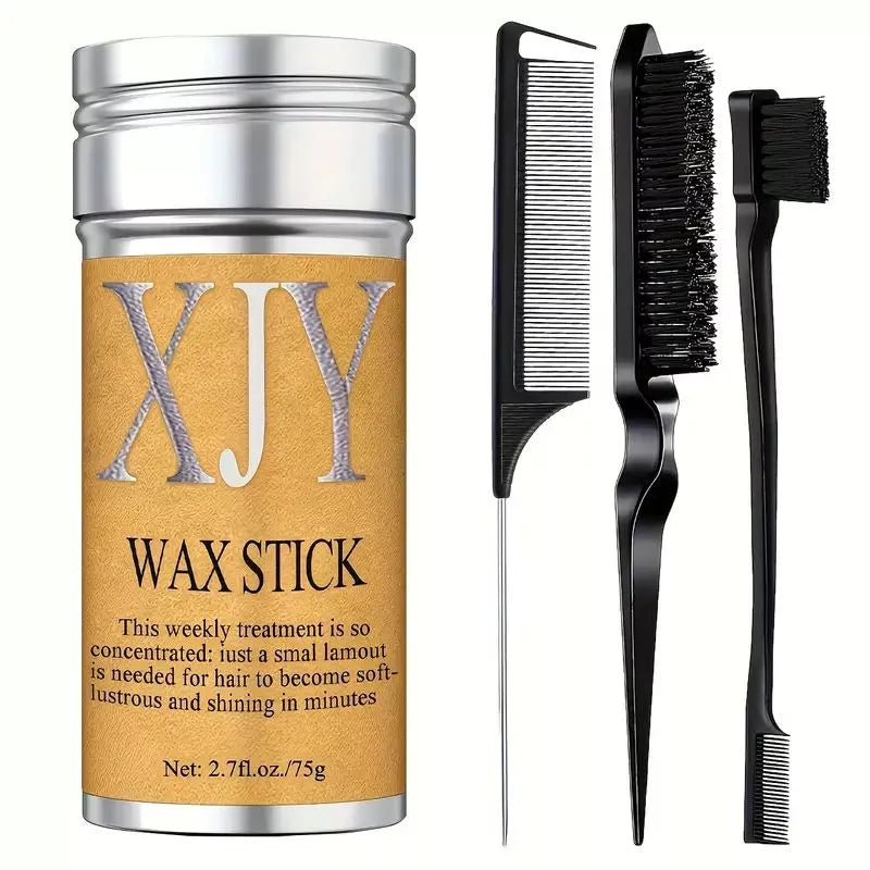 Wanmei 4 Pieces Hair Care Set - Smooth Back Brush, Wax Stick and Edge Brush for Men & Women