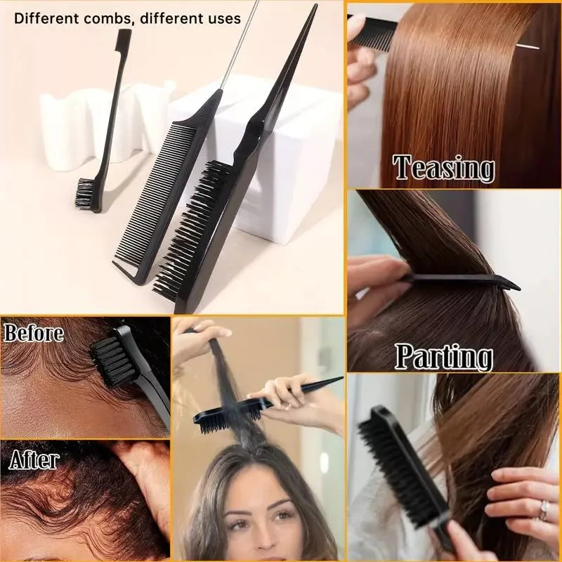 Wanmei 4 Pieces Hair Care Set - Smooth Back Brush, Wax Stick and Edge Brush for Men & Women