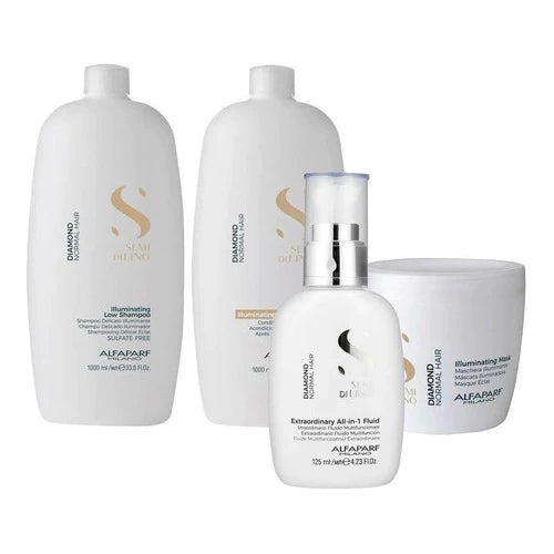 Kit Alfaparf Semi Di Lino Diamond - Shampoo, Condicionador, Máscara e Spray